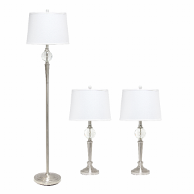 Lalia Home Crystal Drop Table and Floor Lamp Set in Brushed Nickel