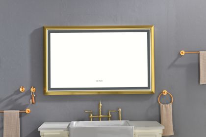 48 in. W x 30 in. H Oversized Rectangular Gold Framed LED Mirror Anti-Fog Dimmable Wall Mount Bathroom Vanity Mirror - Gold