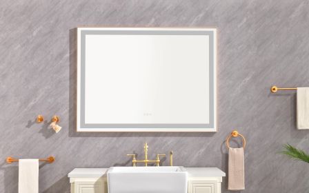 48*36 LED Lighted Bathroom Wall Mounted Mirror with High Lumen+Anti-Fog Separately Control - Gold