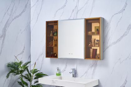 48in. W x 30 in. H LED Large Rectangular Aluminum Alloy Surface Mount Medicine Cabinet with Mirror - Gold