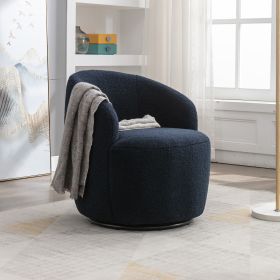 fabric swivel accent armchair barrel chair with black powder coating metal ring - Dark Blue