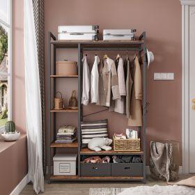 Organized Garment Rack with Storage; Free-Standing Closet System with Open Shelves and Hanging Rod(Rustic Brown; 43.7''w x 15.75''d x 70.08''h). - 1