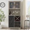 Farmhouse Wine Cabinet ; Large Capacity Kitchen Sideboard Storage Cabinet With Wine Rack And Glass Holder; Adjustable Shelf And 16 Square Compartments