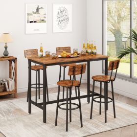 Bar Table Set with 4 Bar stools with backrest (Rustic Brown; 47.24''w x 23.62''d x 35.43''h) - 4