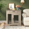 Furniture Style Dog Crate End Table with Drawer; Pet Kennels with Double Doors ; Dog House Indoor Use; (Grey; 29.92'w x 24.80' d x 30.71'h) - 1