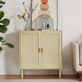 Mid-Century 2-Door Accent Chest; Wood Storage Cabinet with Shelf and Fabric Covered Panels(Natural; 31.5''w x 15.8''d x 34.6"h). - 2