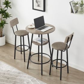 Bar Table Set with 2 Bar stools PU Soft seat with backrest (Grey; 23.62''L*23.62''W*35.43''H) - 2