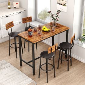 Bar Table Set with 4 Bar stools PU Soft seat with backrest (Rustic Brown; 47.24''w x 23.62''d x 35.43''h) - 4