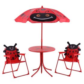 Kids Patio Folding Table and Chairs Set Beetle with Umbrella - Red