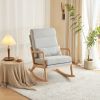 100*65*101cm High Back Belt Waist Pillow Log Color Solid Wood Armrest Backrest Seat Frame Iron Frame Indoor Rocking Chair Light Gray Linen - as pictur