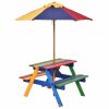 4-Seat Outdoor Kids Picnic Table Bench Set with Removable Umbrella - Multicolor