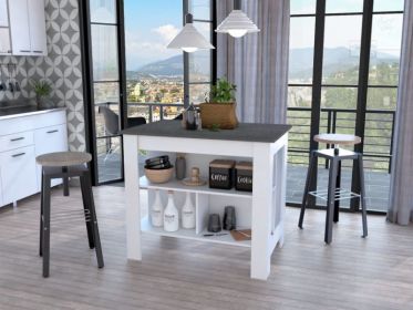 Brooklyn Kitchen Island; Three Concealed Shelves - White / Onyx