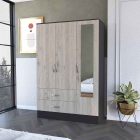 Florencia S Mirrored Armoire; Two Cabinets With Divisions; Two Drawers - Black / Light Gray