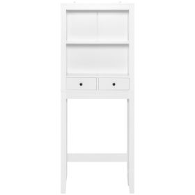 Toilet Space Saver Bathroom Organizer Storage Shelf with Drawers - White