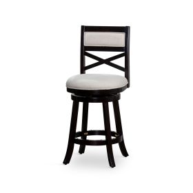 24" Counter Height X-Back Swivel Stool; Espresso Finish; Beige Fabric Seat - as Pic