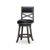 24" Counter Height X-Back Swivel Stool; Weathered Gray Finish; Black Leather Seat - as Pic