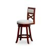 24" Counter Height X-Back Swivel Stool; Cherry Finish; Beige Fabric Seat - as Pic