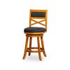 24" Counter Height X-Back Swivel Stool; Natural Finish; Charcoal Fabric Seat - as Pic