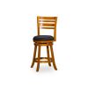 24" Counter Height Slat Back Swivel Stool; Natural Finish; Charcoal Fabric Seat - as Pic