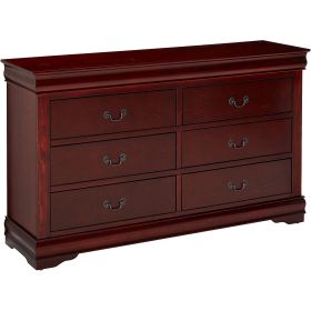 Traditional Style Wooden Dresser with Six Drawers; Cherry Brown - as Pic