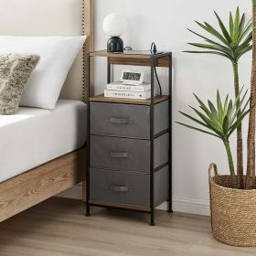 3-Drawers Nightstand With USB Bedroom - Walnut