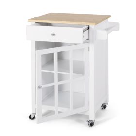 Medway Modern Glass Paneled Kitchen Trolley White - as Pic