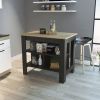 Rockaway 3-Shelf Kitchen Island Black Wengue and Light Oak - as Pic