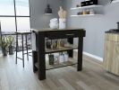 Rockaway 1-Drawer 2-Shelf Kitchen Island Black Wengue and Light Oak - as Pic