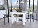 Rockaway 3-Shelf Kitchen Island White and Ibiza Marble - as Pic