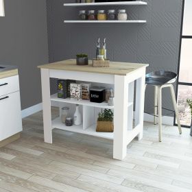 Rockaway 3-Shelf Kitchen Island White and Light Oak - as Pic