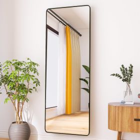 square rounded corners Full Length Mirror Floor Mirror Hanging Standing or Leaning; Bedroom Mirror Wall-Mounted Mirror Dressing Mirror with Black Alum