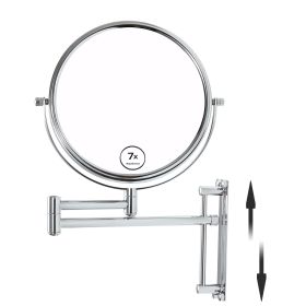 8-inch Wall Mounted Makeup Vanity Mirror; Height Adjustable; 1X / 7X Magnification Mirror; 360Â¬âˆž Swivel with Extension Arm (Chrome Finish) - as Pic