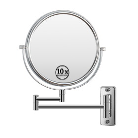 8-inch Wall Mounted Makeup Vanity Mirror; 1X / 10X Magnification Mirror; 360Â¬âˆž Swivel with Extension Arm (Chrome Finish) - as Pic