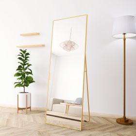 65&quot; x 24&quot; Full Length Mirror Hanging Standing or Leaning; Bedroom Mirror Floor Mirror Wall-Mounted Mirror with Alloy Frame; Gold - as Pic