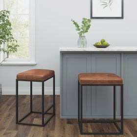 (Set of 2) Riley Indoor Brown Metal Faux Leather Bar Stools - as Pic