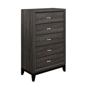 Contemporary Design Gray Finish 1pc Chest of Dovetail Drawers Polished Chrome Bar Pulls Bedroom Furniture - as Pic