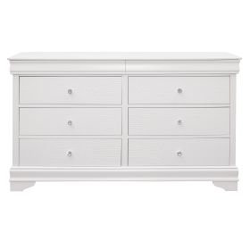 Traditional Design Bedroom Furniture 1pc Dresser of 6x Drawers Faux Alligator Embossed Fronts White Finish Wooden Furniture - as Pic