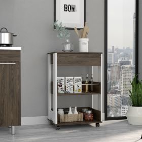 Verona Kitchen Cart; Three Shelves; Four Casters -White / Dark Walnut - as Pic