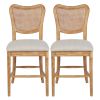 Farmhouse Dining Room Accent Chairs French Distressed Bedroom Barstools with Round Rattan Back Elegant Kitchen Chairs Side Chair; Set of 2 ; Rattan Ba