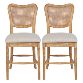 Farmhouse Dining Room Accent Chairs French Distressed Bedroom Barstools with Round Rattan Back Elegant Kitchen Chairs Side Chair; Set of 2 ; Rattan Ba