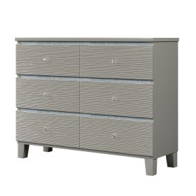 Champagne Silver Rubber Wood Dresser with 6 Drawers Metal Slides Crystal Handle - as Pic