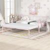 Twin Size Metal Daybed with Trundle; Daybed with Slat No Box required Pink - as Pic