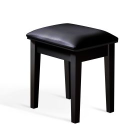 Vanity Stool Wood Dressing PU Padded Chair Makeup Piano Seat Make Up Bench; Black - as Pic