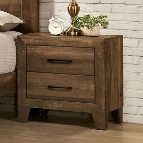 1pc Nightstand Light Walnut Rustic Faux Wood Veneer Wide Black Drawer Pulls Wood Grain Finish - as Pic