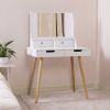 Wooden Mirror Vanity Desk Makeup Table; White - as Pic