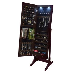 European-style retro with full-length mirror wooden vertical jewelry cabinet with LED lights - as Pic