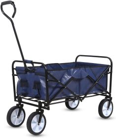 YSSOA Rolling Collapsible Garden Cart Camping Wagon; with 360 Degree Swivel Wheels &amp; Adjustable Handle; 220lbs Weight Capacity; Blue - as Pic