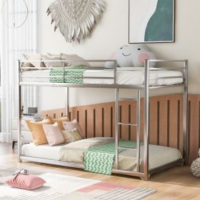 Twin over Twin Metal Bunk Bed; Low Bunk Bed with Ladder; Silver(OLD SKU:WF282465AAN) - as Pic