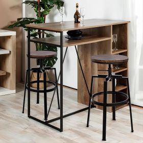 Set of 2 Swivel Adjustable Height Bar Stool - WALNUT & BLACK - as Pic