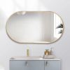 Wall Mounted Mirror; 36''x18'' Oval Bathroom Mirror; Gold Vanity Wall Mirror w/ Stainless Steel Metal Frame & Pre-Set Hooks for Vertical & Horizontal